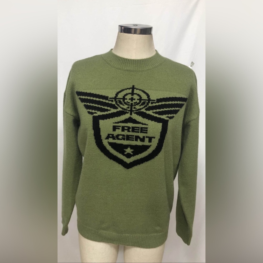 FREE AGENT Military Olive Green Sweater Long Sleeve Top Unisex SMALL New w Tag